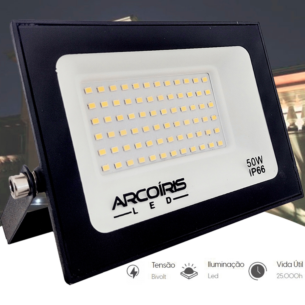 Refletor LED 50w Holofote Bivolt Prova D'água IP66 Luz Branco Frio
