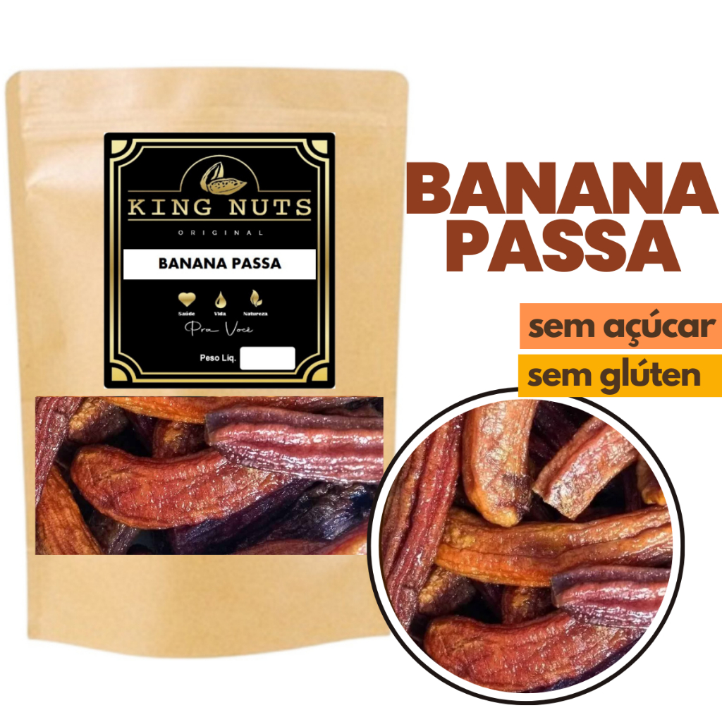 Banana Passa Sem Açúcar 100% Natural Premium Suculenta Safra Nova 500g Macia Bananinha Desidratada