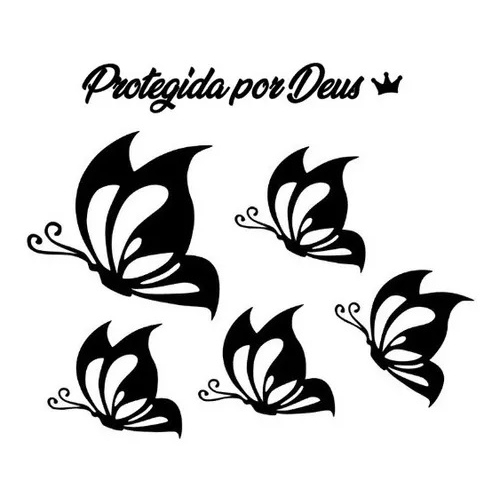 Adesivo 5 Borboletas Protegida por Deus Frase Carro Moto Notebook