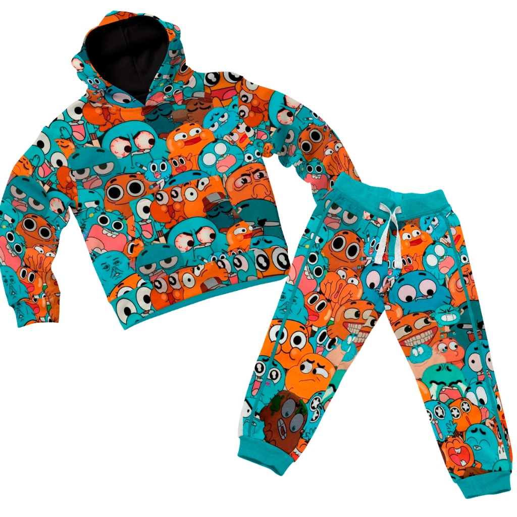 Kit Conjunto Infantil Moletom Blusa Canguru e Calça Personagens Confortável Escolar