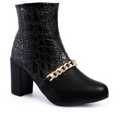 Bota Feminina Lumiss Salto Alto Bloco Grosso Cano Curto Corrente Brilho Confortável Zíper Blogueira