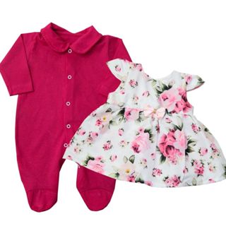Macacão Bebê com Vestido Estampa Floral Lavínia Kit 2 peças em Oferta na Shopee