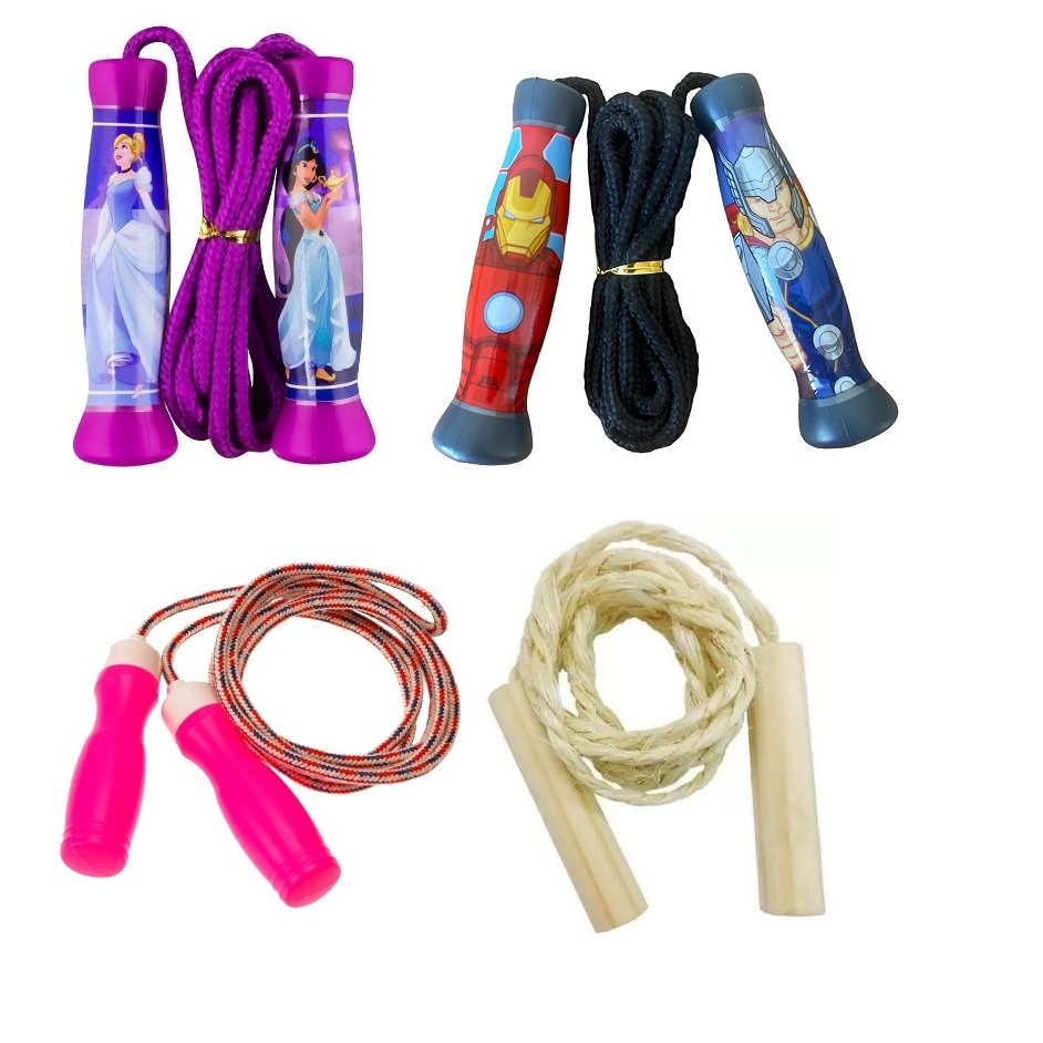 Pula Corda Infantil 1.6m/1.95m/2.6m Princesas Disney/Marvel/Marilu/Madeira em Oferta na Shopee