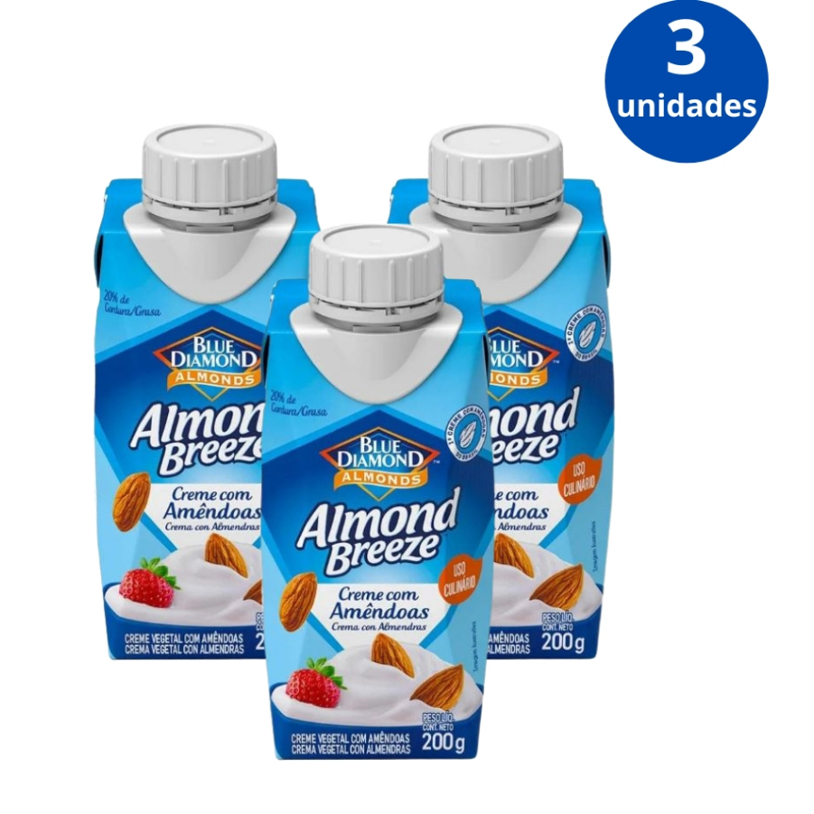 Kit 3x Creme Culinário Com Amêndoas Blue Diamond Almond Breeze 200g
