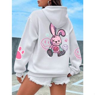 Moletom Canguru Estampado Coelho Cute Girls Streetwear Inverno Flanelado em Oferta na Shopee