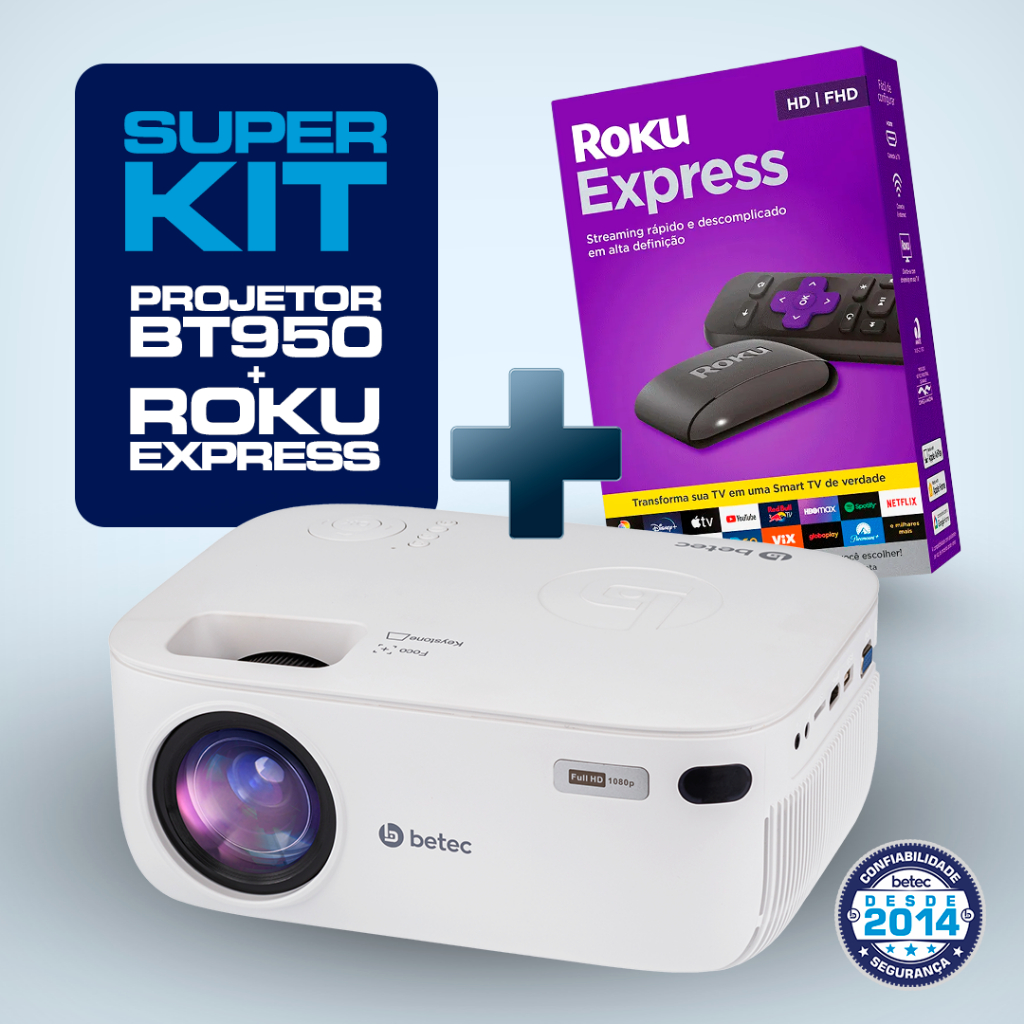 Kit Projetor Betec BT950 Full HD 3200 Lumens + Roku Express Smart Wifi - Home Appliances