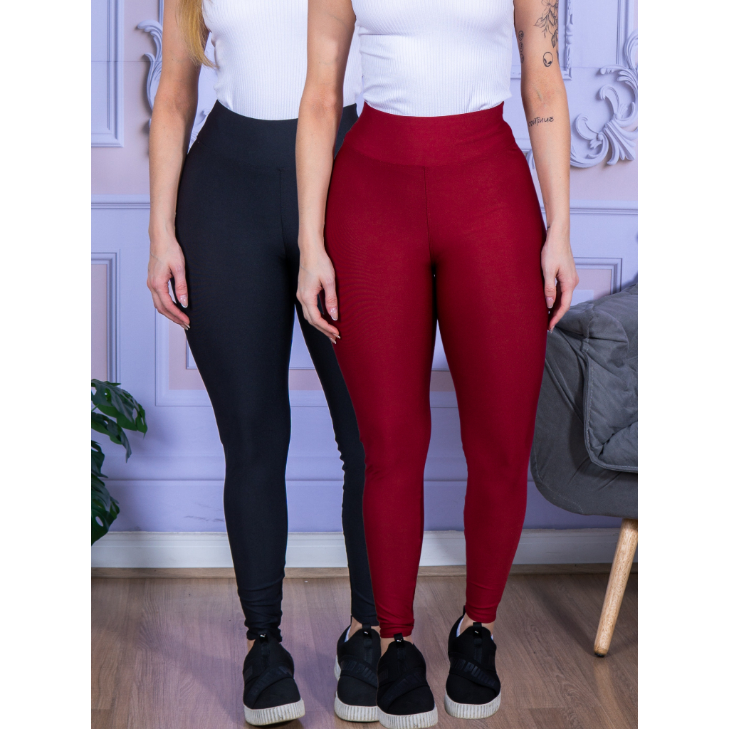 Imagem Kit 2 Calças Legging Lisa Fitness Feminina Suplex  Envio Rapido Moda LLevo