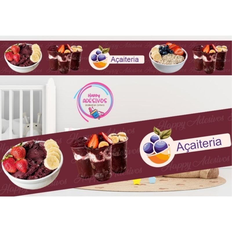 Faixa Adesiva Decorativa Kit Doces Doceria Cupcake Sorvetes Picolés Açaí Açaiteria Colante Para Vitrine Vidro Loja Sorveteria Confeitaria Cake Designer Parede Porta