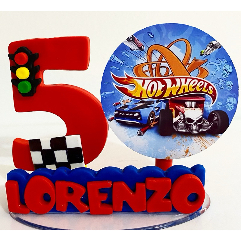 Decoração Festa / Vela Aniversário Biscuit / Topo de Bolo / Topo Fundo HotWheels / Topo Carros / Painel simples