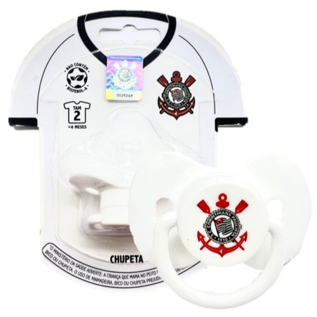 Chupeta Corinthians Tam 02 Oficial licenciado em Polipropileno e Silicone Infantil bico ortodôntico