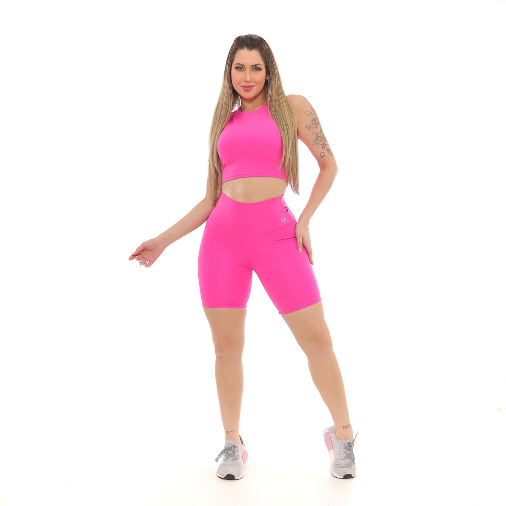 Conjunto Blackout Com Cropped E Bermuda Moda Academia Liso Basico