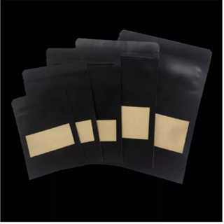 Saco Papel Stand Up Pouch Kraft PRETO com visor zip 20x30 (110ml 50g) 50 unidades em Oferta na Shopee