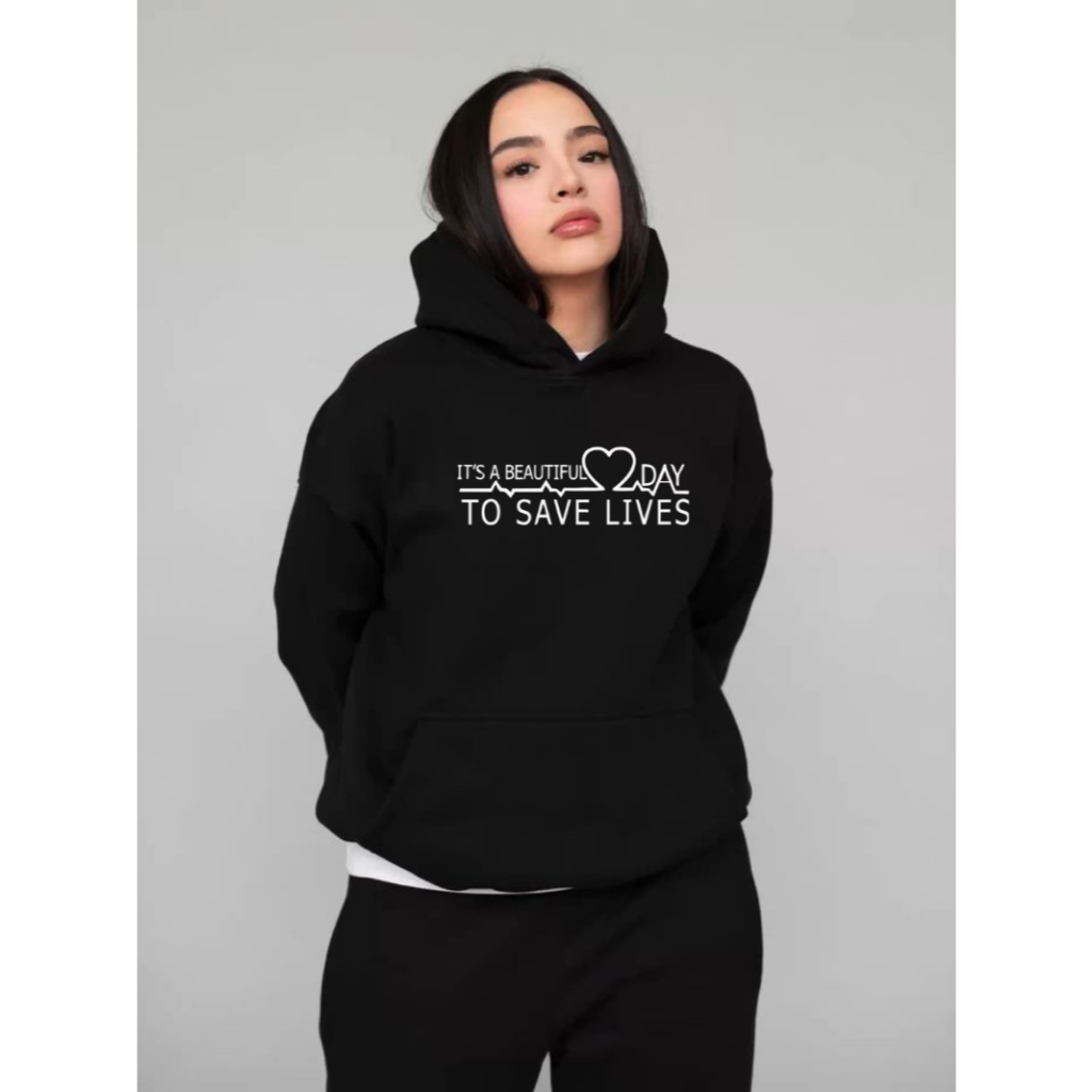 Moletom Grey's Anatomy Série  "Hoje é um Belo dia para Salvar Vidas" Canguru E Careca Unissex Algodão