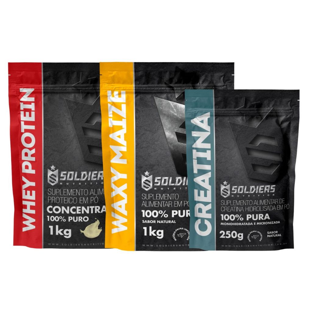 Kit: Whey Protein Concentrado 2Kg + Creatina Monohidratada 250g + Waxy Maize 1Kg - Soldiers Nutrition