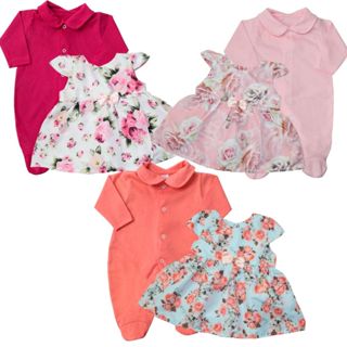 Macacão Bebê Menina com Vestido Floral Sobreposto Kit 2 peças em Oferta na Shopee