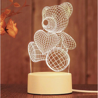 Abajur 3D Criativo Luminária Noturna Led Ursinho Roda-Gigante Cruz Coração Capivara em Oferta na Shopee