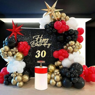 Balão de aniversário kit 156 pçs - Vermelho + Preto + Branco + Dourado para decoração de Festas. em Oferta na Shopee