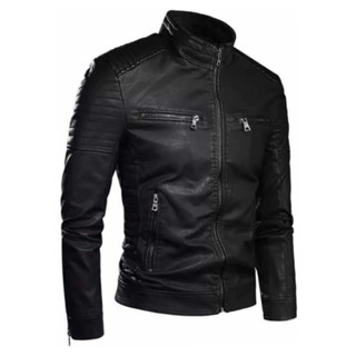 Jaqueta Masculina De Couro Slim Fit Casual