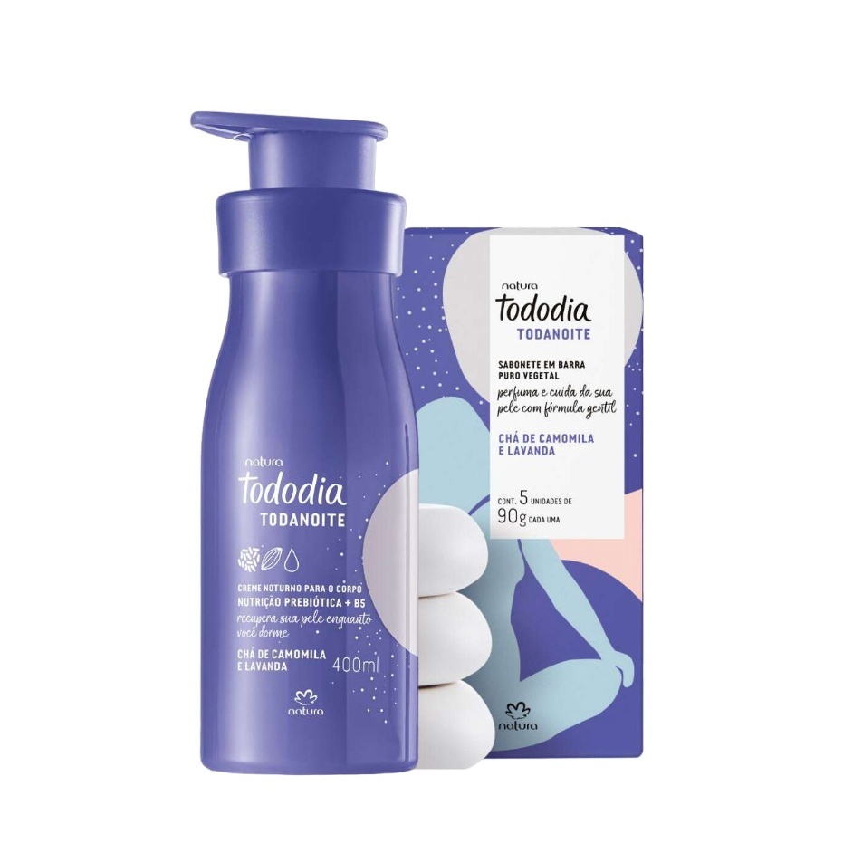 Kit Natura Tododia Todanoite Chá Camomila Lavanda Creme Hidratante Corporal 400ml + Cx De Sabonete 5 de 90 gramas