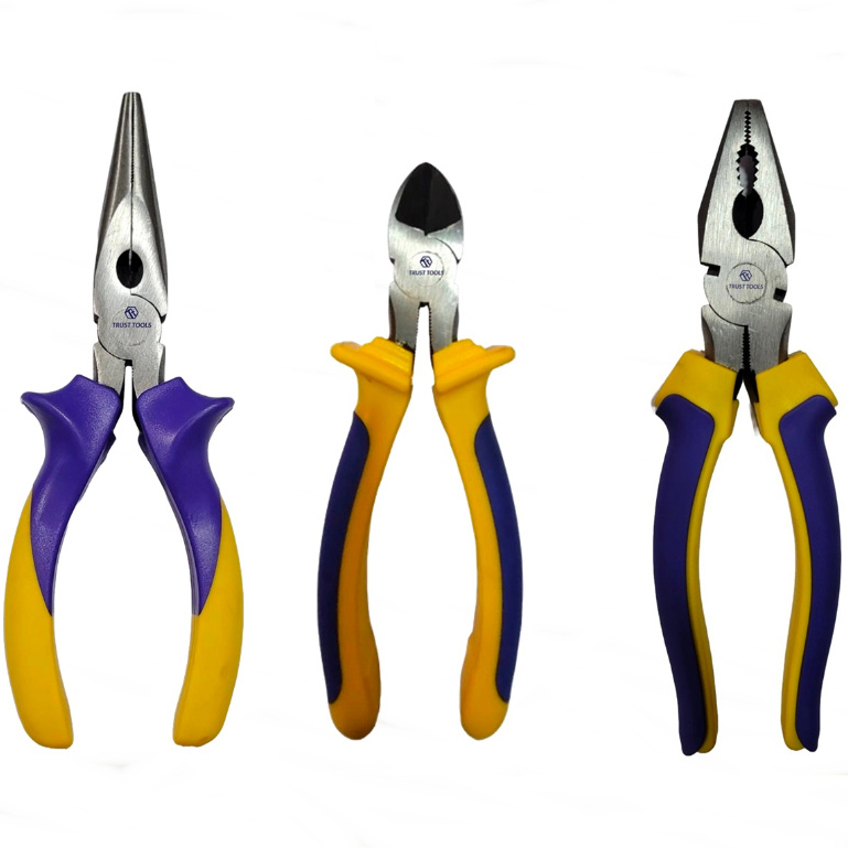Kit 3 Alicates Ferramentas Utilidades Corte Bico Universal Polidos - Cabo Emborrachado - Trust Tools
