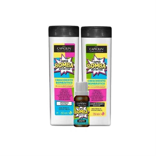 Kit Promocional Shampoo + Condicionador 250ml + Ampola 15ml Grátis Super Bomba Nutritiva - Capicilin
