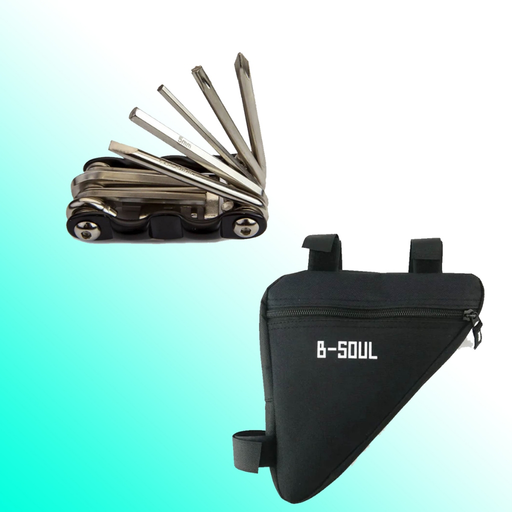 Bolsa Triangular De Quadro Com Chave Multiuso Bicicleta Bike Extrator de Corrente Saca Pino