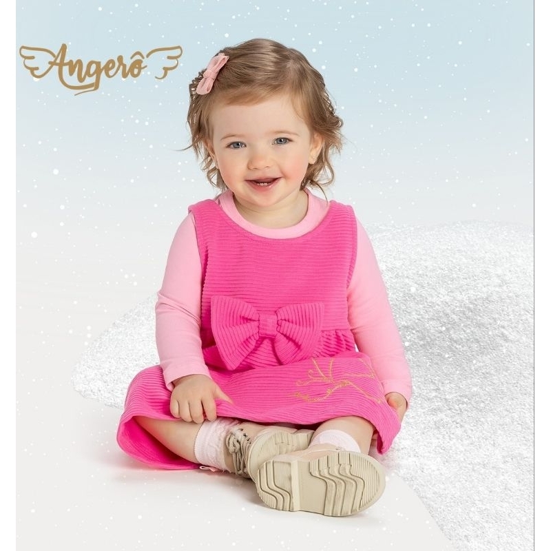 Conjunto Infantil Feminino Salopete Moletinho Bled + Blusa em Cotton Angerô