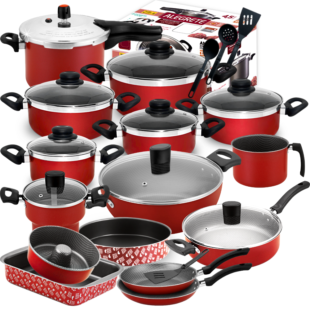 Mega Jogo de Panelas Antiaderente + Panela de Pressão 4,5L + Frigideiras + Panela Wok 18 Peças