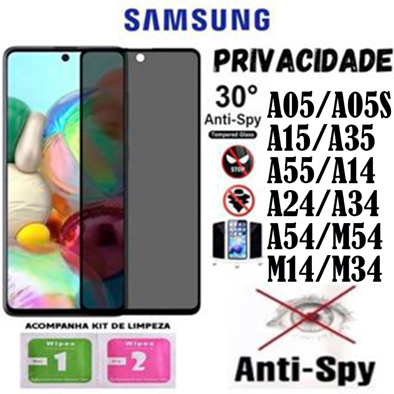 Película Privacidade 3D Samsung A05/A05S/A15/A25/A35/A55/A14/A24/A34/A54/M54/M14/M34 Protetor Anti Spy Cobri Tudo