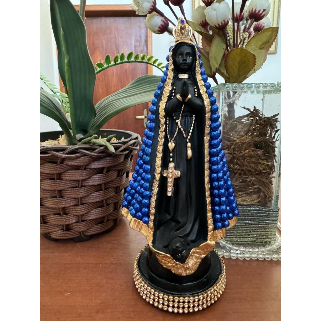 Imagem de Nossa Senhora Aparecida em 20cm na cor branco pérola e dourada