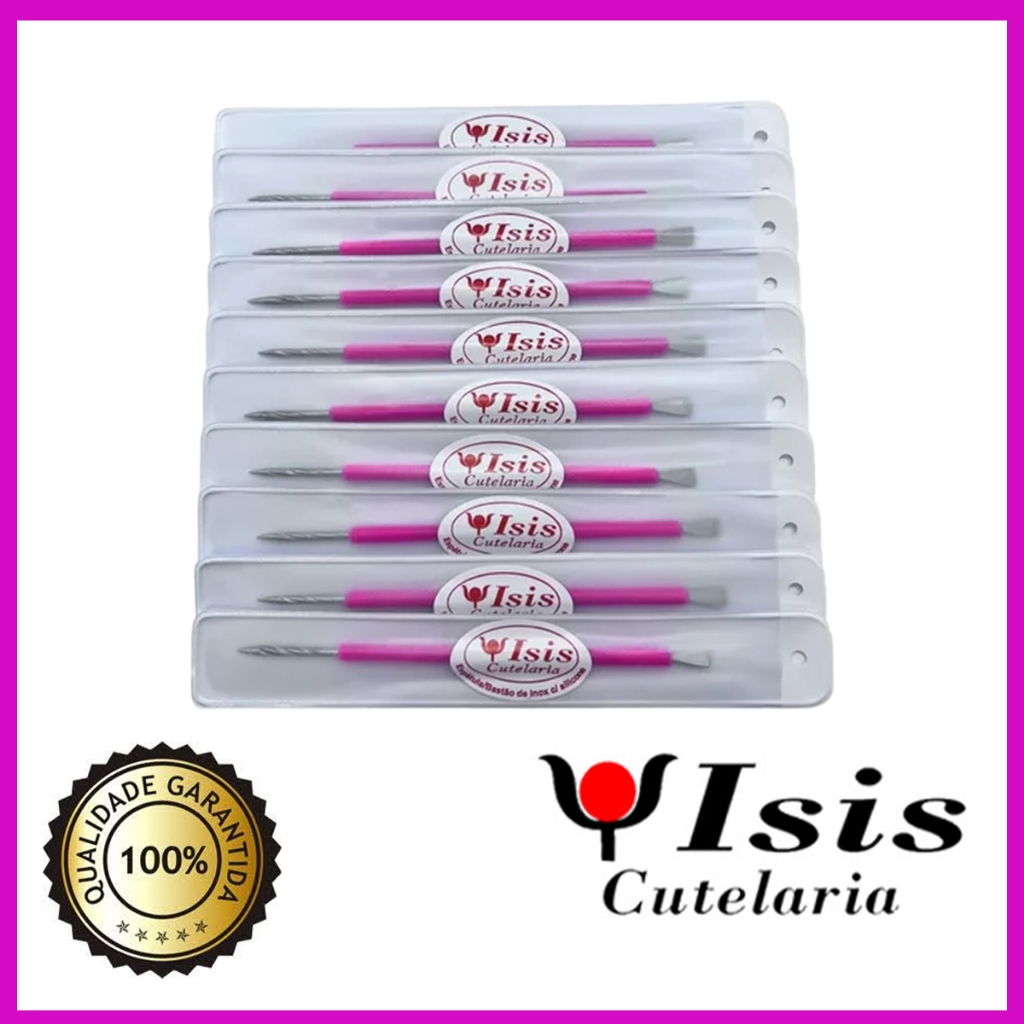 10 Bastão Misto espátula e palito isis cutelaria Cuticula Inox Manicure kit — imagem 2 de 2