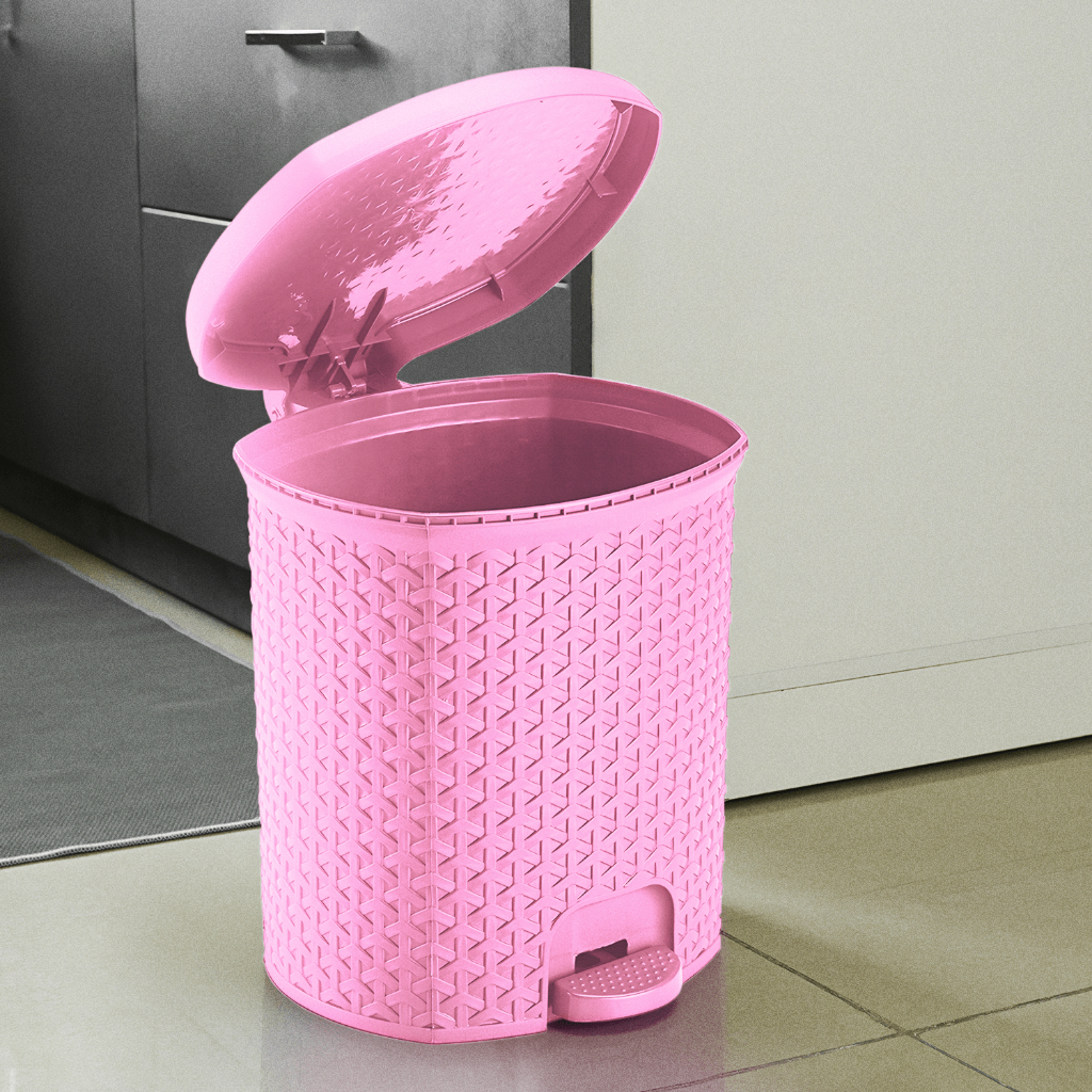 Lixeira Cesto 6L / 15L Rattan Rosa Com Pedal Perfeita P/ Escritório Cozinha Quarto Banheiro