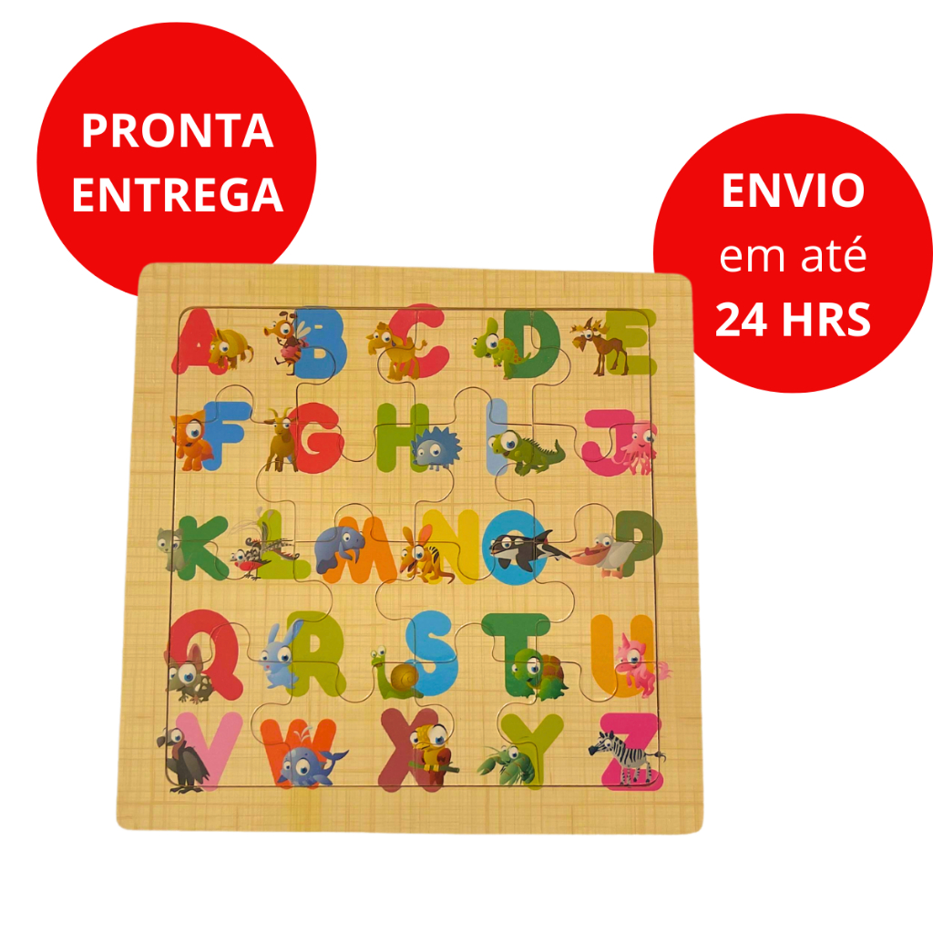 Quebra Cabeça Com 16 Peças Em Mdf Do Alfabeto Completo Brinquedo Educacional Para Menino e Menina