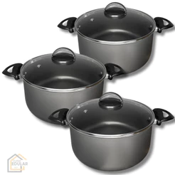 Kit Jogo 3 Peças Panelas Caçarolas 16 18 e 20 cm Antiaderente Teflon com Tampa de Vidro Cor Grafite