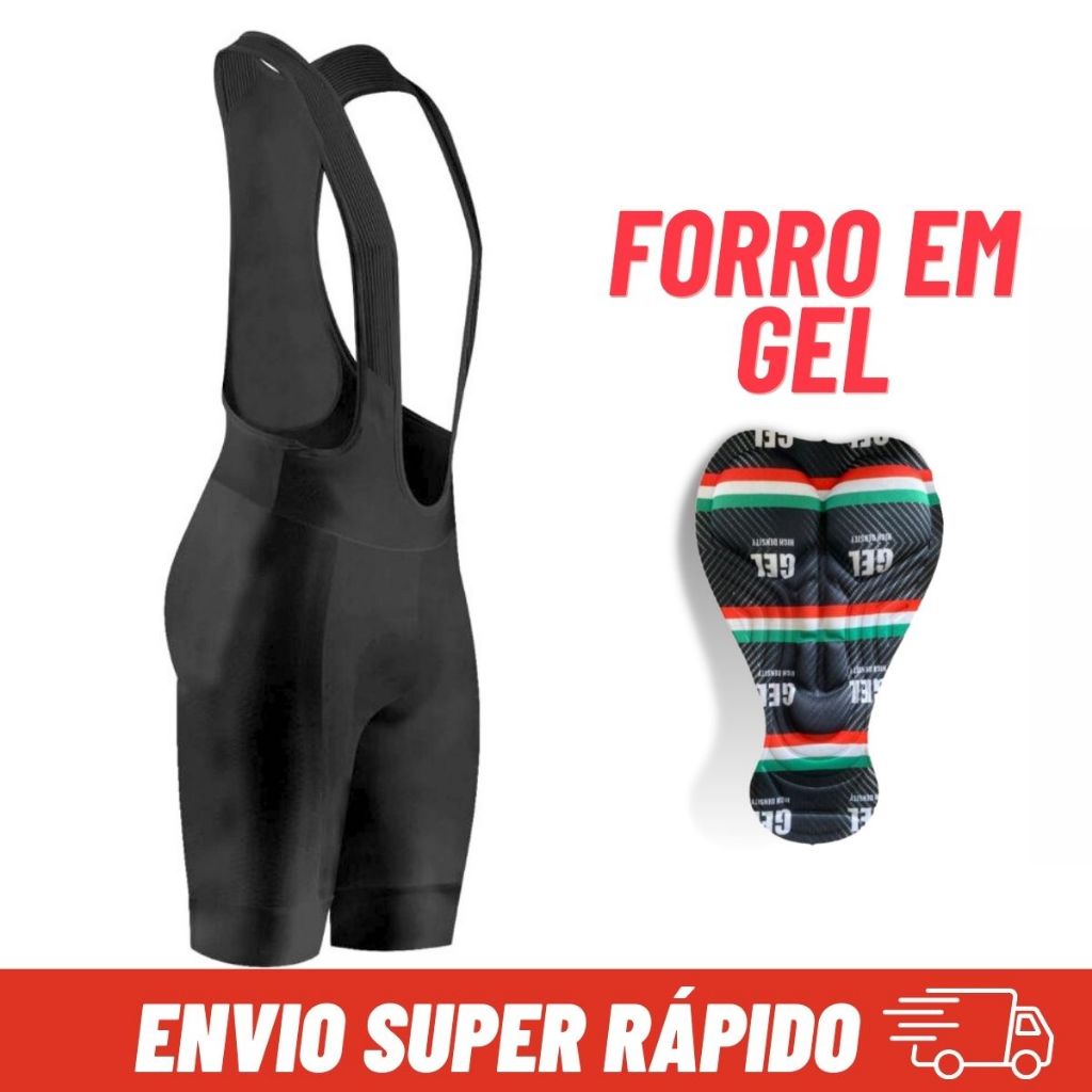 Bretelle de Ciclismo Masculino Preto Short Forro com Gel Bike Pedal Mtb Way