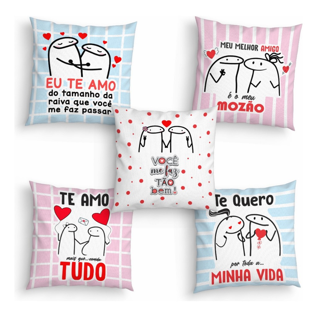 5 Mini Almofadas Decorativas Dia dos Namorados Divertido Frases 20 x 20cm