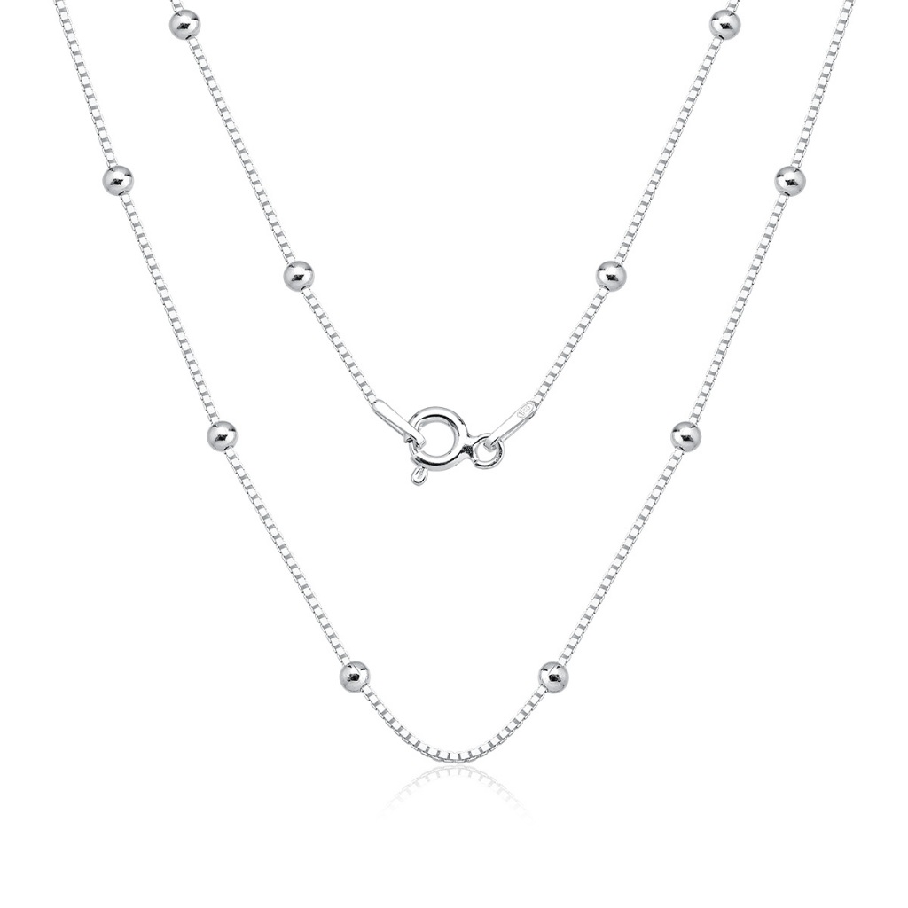 Colar Feminino Veneziana Com Bolinhas 40cm - Prata 925 - Fashion Accessories