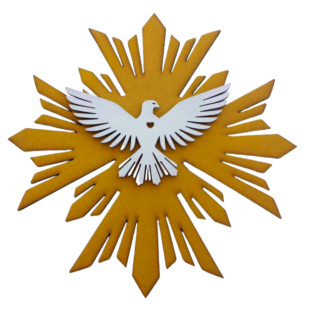 Mandala divino Espirito santo Mdf branco/amarelo aplique c/ fita dupla face quadro decoração em Oferta na Shopee