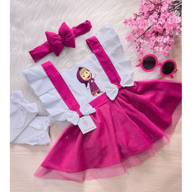 Romper Macha Marsha e o Urso com Touca Body Salopete fantasia vestido jardineira infantil bebê menina em Oferta na Shopee