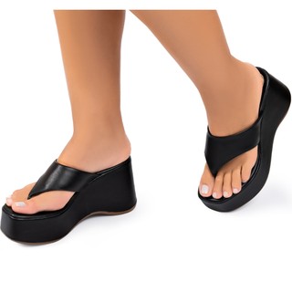 Sandália Feminina Lumiss Tamanco Anabela De Dedo Preto em Oferta na Shopee