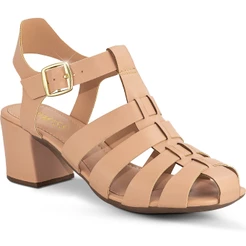 Sandália Feminina Lumiss Fisherman Salto Grosso Bloco Confortável Gladiadora Fivela Moderna Nude