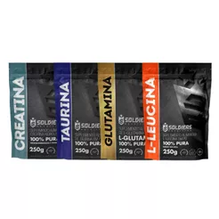 Kit Creatina 250g + Taurina 250g + Leucina 250g + Glutamina 250g - Soldiers Nutrition