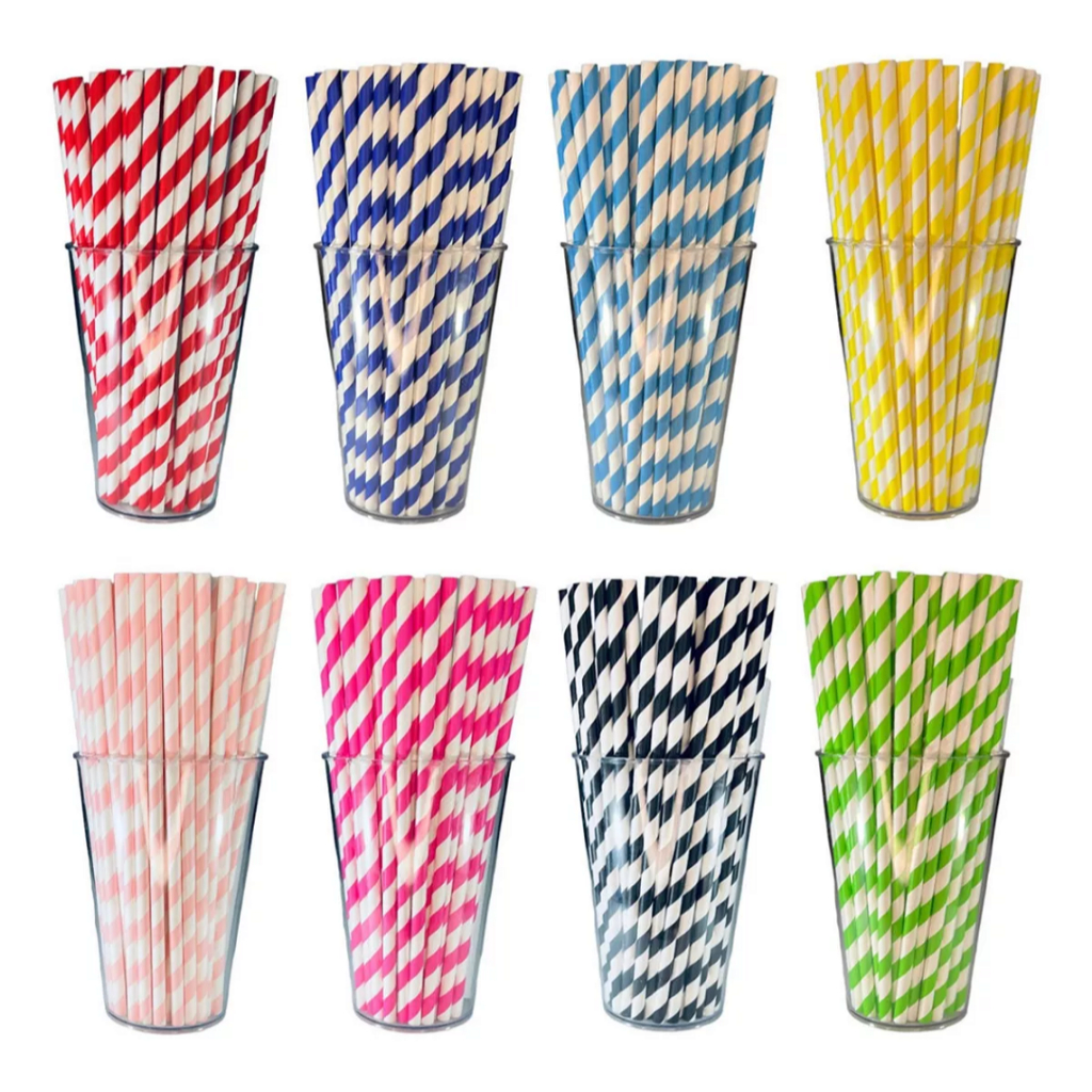 Canudos Decorativo de Papel - 100 canudos -Biodegradável - Listrado /  Branco / Poá - Le Bianco