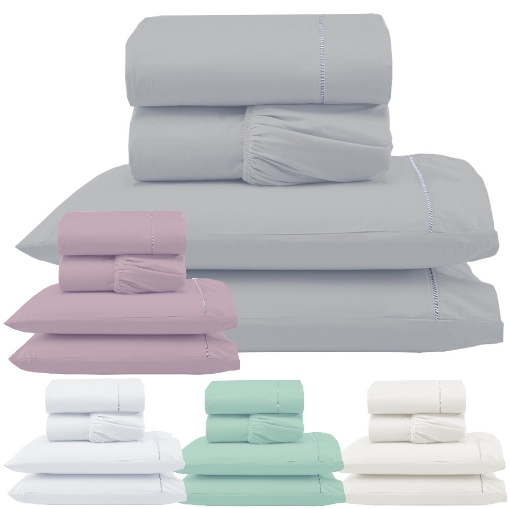 Jogo de Lençol Queen 3 Peças 400 Fios Micropercal com Ponto Palito Cama Casal Solteiro Queen