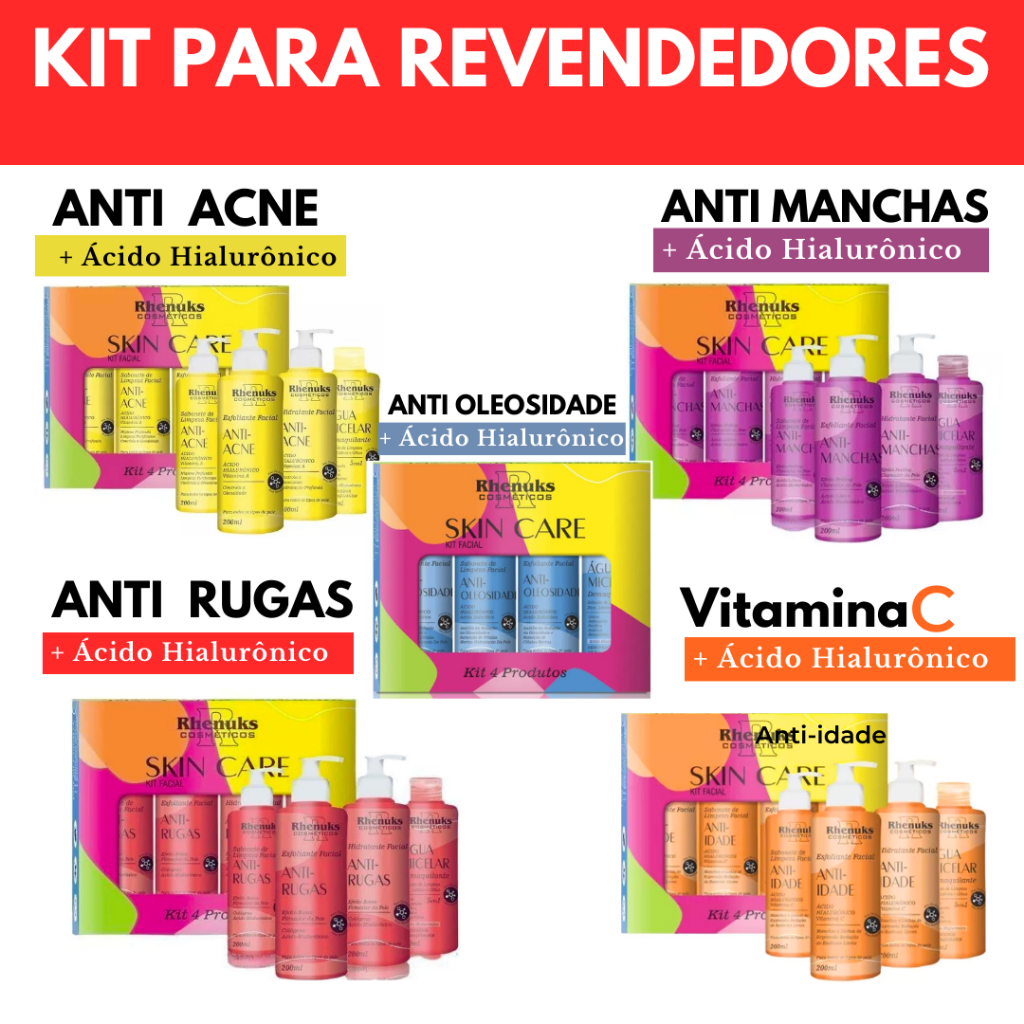 5 kit Skincare Anti Rugas+ Anti Acne+ Anti idade+ Anti Oleosidade+ Manchas Clareador Rhenuks Revenda em Oferta na Shopee