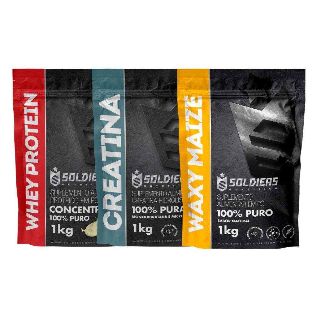 Kit: Whey Protein Concentrado 2Kg + Creatina Monohidratada 1Kg + Waxy Maize 1Kg - Soldiers Nutrition