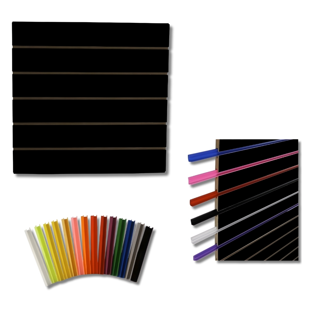 Painel Canaletado Prateleira em Mdf 0,61 x 0,61m Preto +  Canaleta  Perfil PVC  (cor escolher na compra)