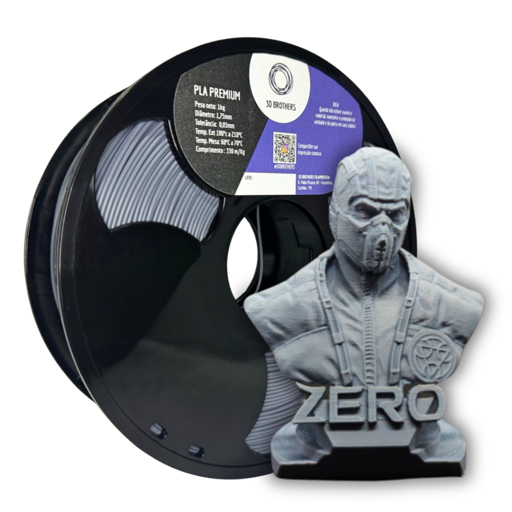 FILAMENTO 3D PLA PREMIUM - CINZA - 3D Brothers