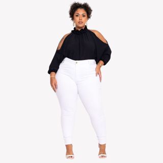 Calça Jeans Plus Size Skinny Branca Levanta BumbumTrabalho Premium em Oferta na Shopee