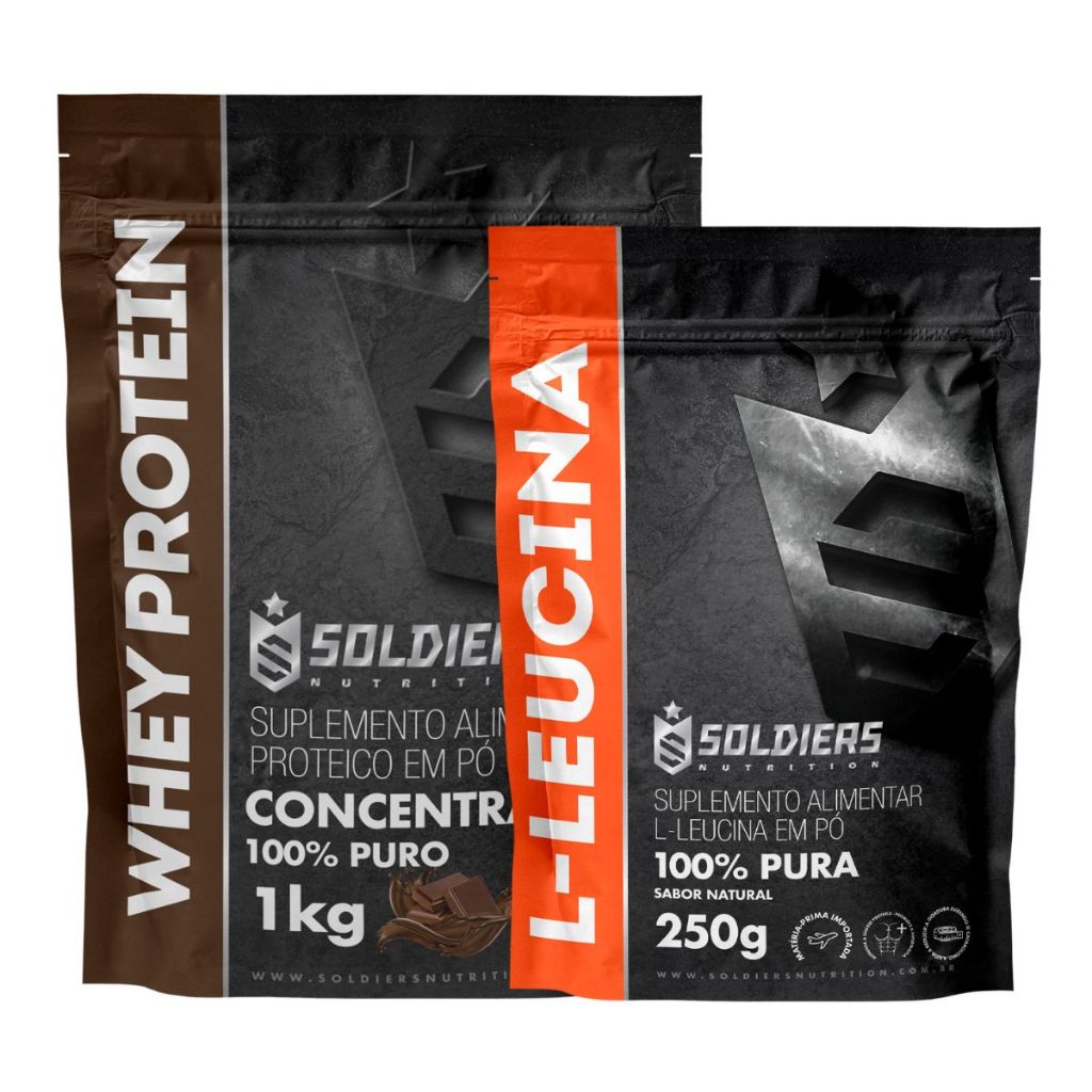 Kit: Whey Protein Concentrado 1kg + Leucina 250g Soldiers Nutrition Proteína Muscular em Oferta na Shopee